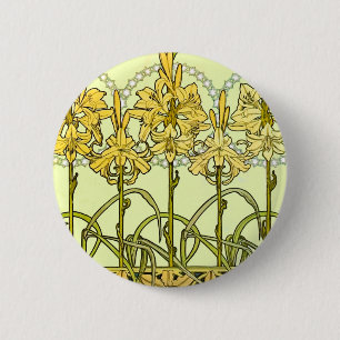 Alfonse Mucha Art Nouveau lily pattern classic 缶バッジ