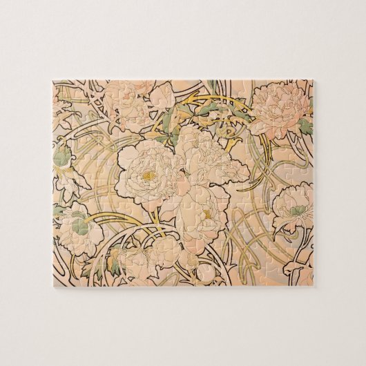 Alfonse Mucha Art Nouveau Peonies ジグソーパズル (横)