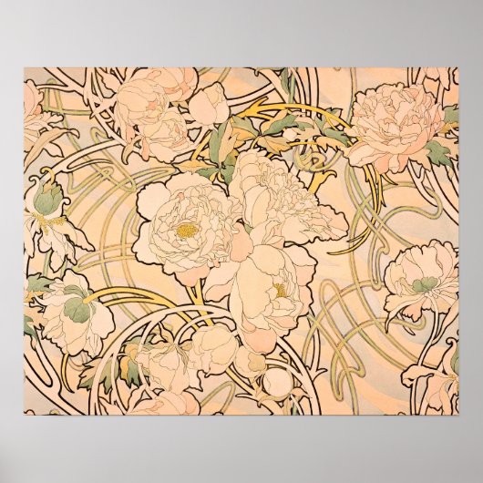 Alfonse Mucha Art Nouveau Peonies ポスター (正面)