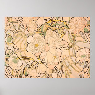 Alfonse Mucha Art Nouveau Peonies ポスター