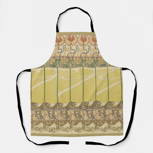 Alfonse Mucha Poppies Art Nouveau Floral Wallpaper エプロン (正面)