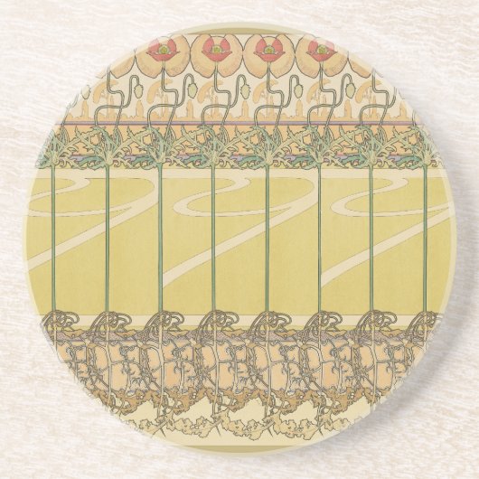 Alfonse Mucha Poppies Art Nouveau Floral Wallpaper コースター (正面)