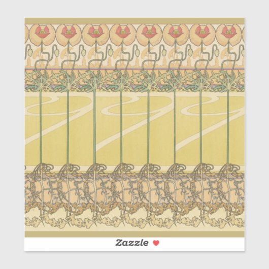 Alfonse Mucha Poppies Art Nouveau Floral Wallpaper シール (シート)