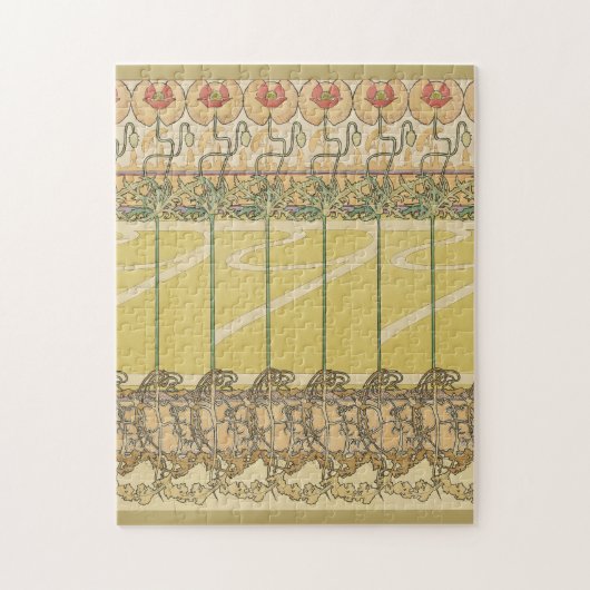Alfonse Mucha Poppies Art Nouveau Floral Wallpaper ジグソーパズル (縦)