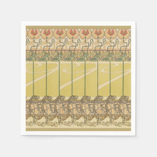 Alfonse Mucha Poppies Art Nouveau Floral Wallpaper スタンダードカクテルナプキン (正面)