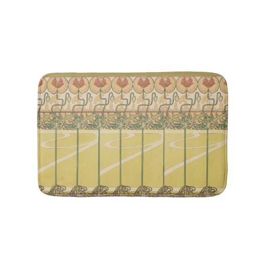 Alfonse Mucha Poppies Art Nouveau Floral Wallpaper バスマット (正面)