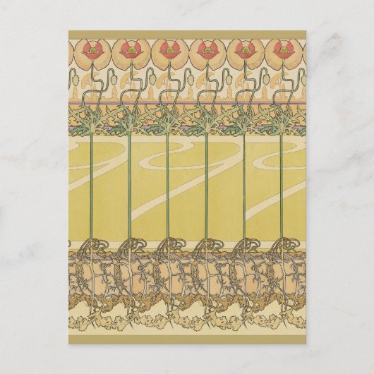 Alfonse Mucha Poppies Art Nouveau Floral Wallpaper ポストカード (正面)