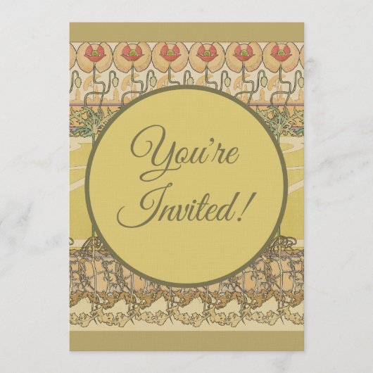 Alfonse Mucha Poppies Art Nouveau Floral Wallpaper 招待状 (正面)