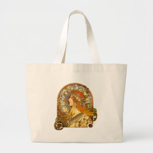 Alfonse Mucha Zodiac Art Nouveau Woman ラージトートバッグ