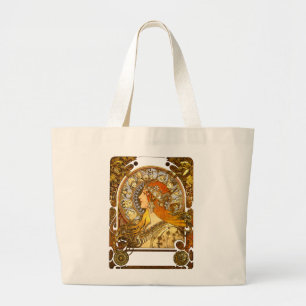 Alfonse Mucha Zodiac Art Nouveau Woman ラージトートバッグ