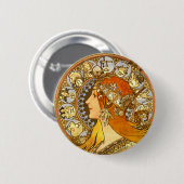 Alfonse Mucha Zodiac Art Nouveau Woman 缶バッジ (正面&裏面)
