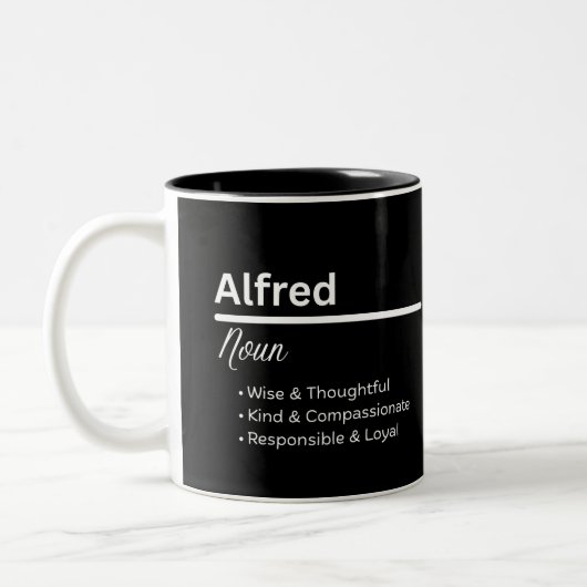 Alfred Boy Name Definition Personalized Mug ツートーンマグカップ (左)