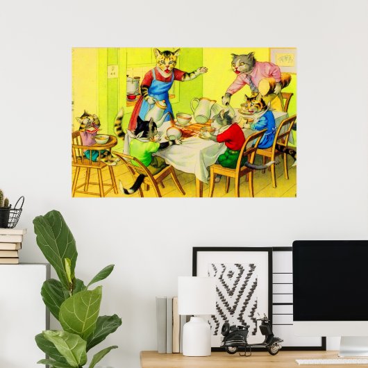 Alfred Mainzer cats Dinner Disaster ポスター (ホームオフィス)
