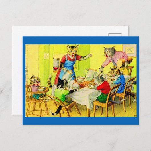 Alfred Mainzer cats Dinner Disaster ポストカード (正面/裏面)
