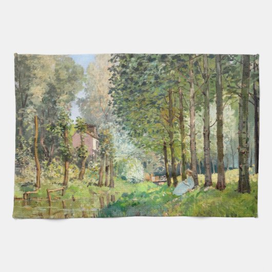 Alfred Sisley – ストリーム沿いの休憩 キッチンタオル (横)