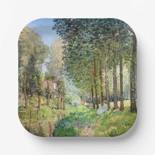 Alfred Sisley – ストリーム沿いの休憩 ペーパープレート (正面)