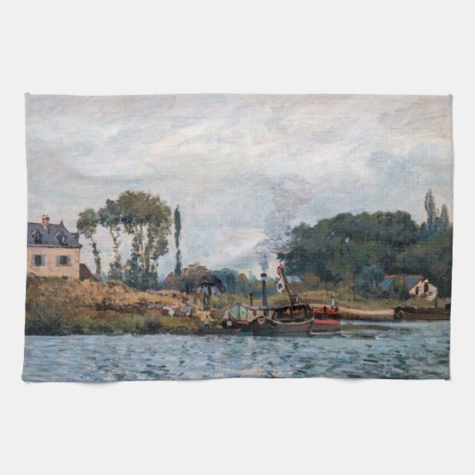 Alfred Sisley - Boats at the Lock at Bougival キッチンタオル (横)