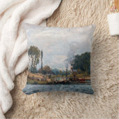 Alfred Sisley - Boats at the Lock at Bougival クッション (ブランケット)