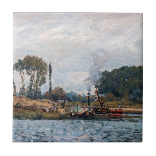 Alfred Sisley - Boats at the Lock at Bougival タイル (正面)