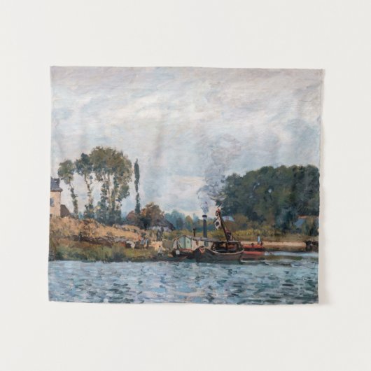 Alfred Sisley - Boats at the Lock at Bougival タペストリー (正面(横))