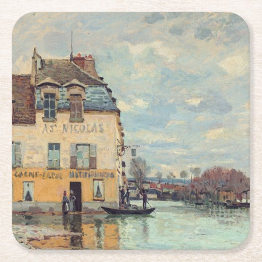 Alfred Sisley - Flood at Port-Marly 1872 スクエアペーパーコースター (正面)