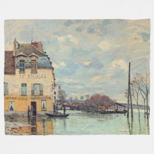 Alfred Sisley - Flood at Port-Marly 1872 フリースブランケット (正面(横))
