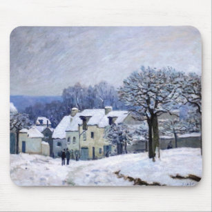 Alfred Sisley - Place Chenil in Marly, Snow Effect マウスパッド
