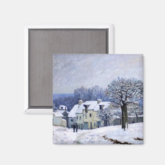 Alfred Sisley - Place Chenil in Marly, Snow Effect マグネット (正面/裏面)