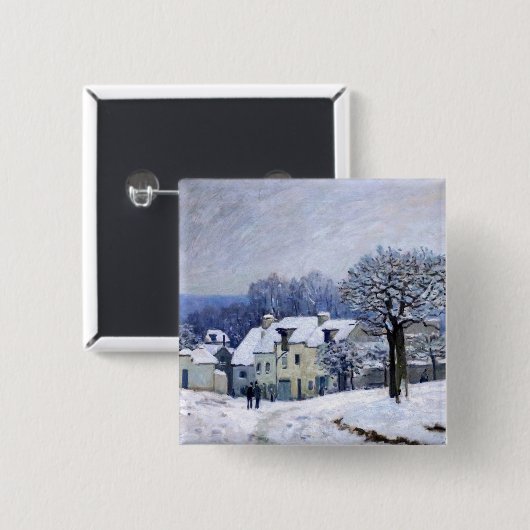 Alfred Sisley - Place Chenil in Marly, Snow Effect 缶バッジ (正面&裏面)