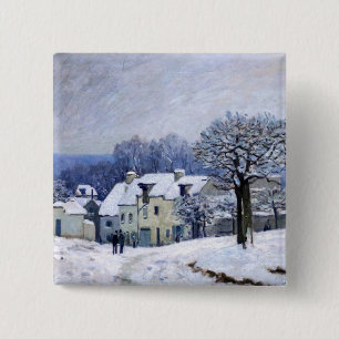 Alfred Sisley - Place Chenil in Marly, Snow Effect 缶バッジ