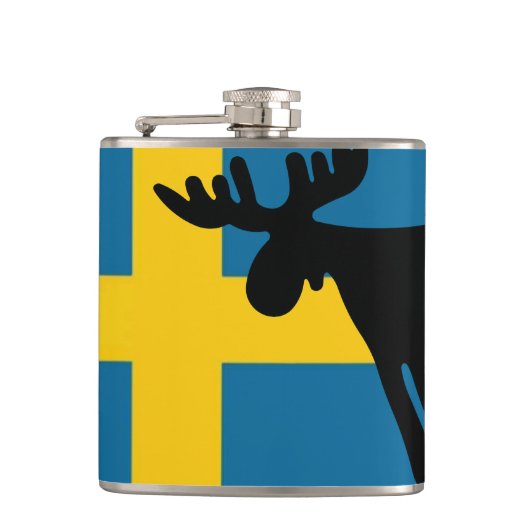 Älg / Moose med Svenska flaggan フラスク (正面)