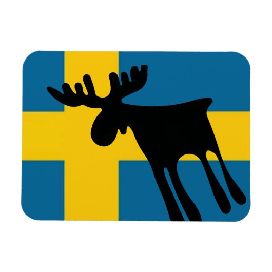 Älg / Moose med Svenska flaggan マグネット (横)