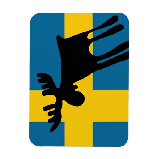 Älg / Moose med Svenska flaggan マグネット (縦)