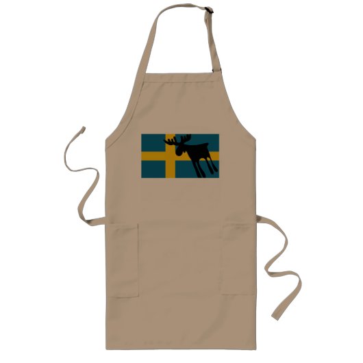 Älg / Moose med Svenska flaggan ロングエプロン (正面)