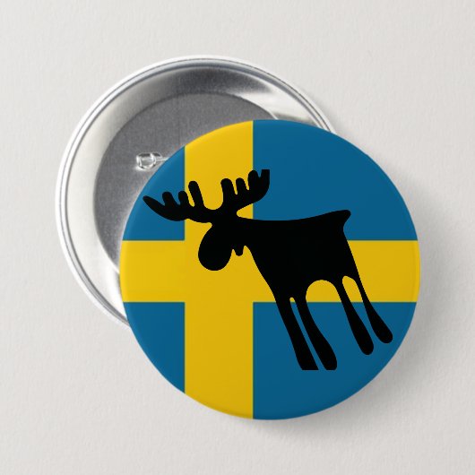 Älg / Moose med Svenska flaggan 缶バッジ (正面&裏面)