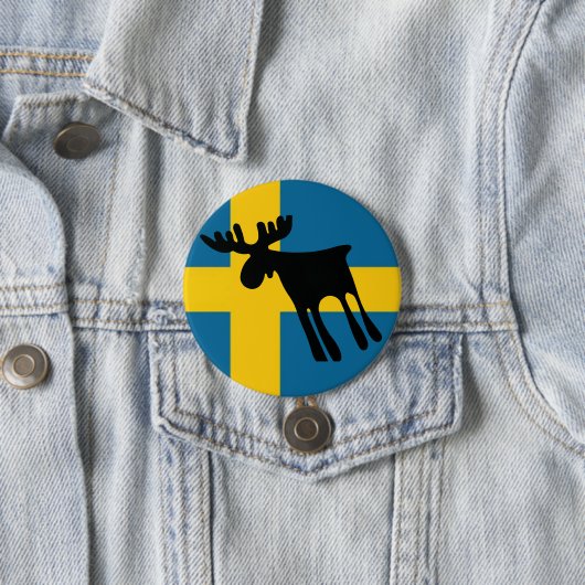 Älg / Moose med Svenska flaggan 缶バッジ (インサイチュ)