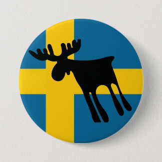 Älg / Moose med Svenska flaggan 缶バッジ