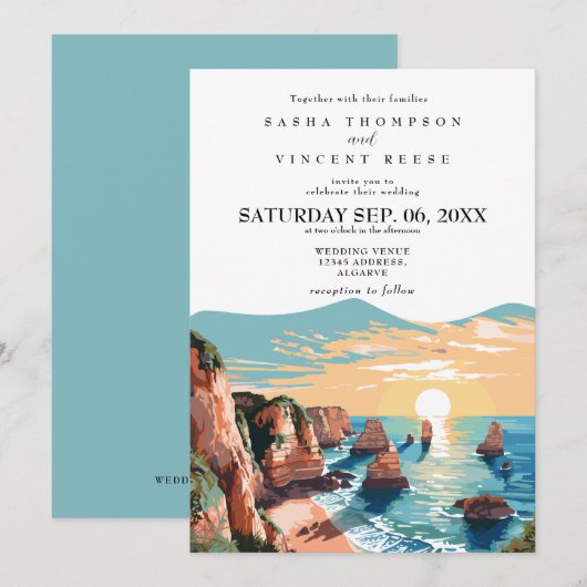 Algarve Portugal Wedding Invitation Retro 招待状 (正面/裏面)