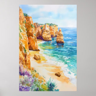 Algarve Watercolor Poster Watercolor Vintage ポスター