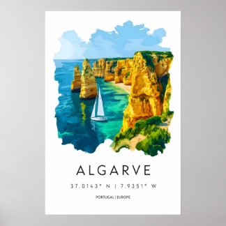 Algarve Watercolor Vintage Travel Poster Ski ポスター