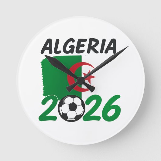 Algeria 2026 Soccer Fan Design with Crescent Star  ラウンド壁時計 (正面)