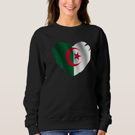 Algeria Flag On Shape Of Heart Algerian Algeria スウェットシャツ (正面)