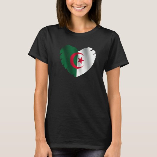 Algeria Flag On Shape Of Heart Algerian Algeria Tシャツ (正面)