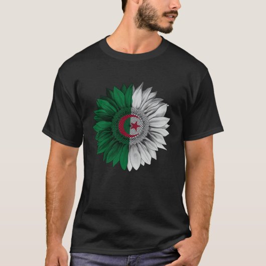 Algeria Flag Sunflower Algerian Roots Proud Patrio Tシャツ (正面)
