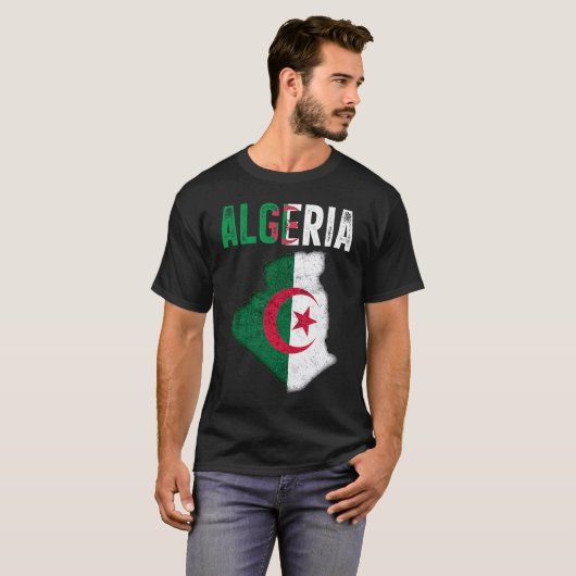 Algerian Algeria Country Map Flag Tシャツ (正面フル)