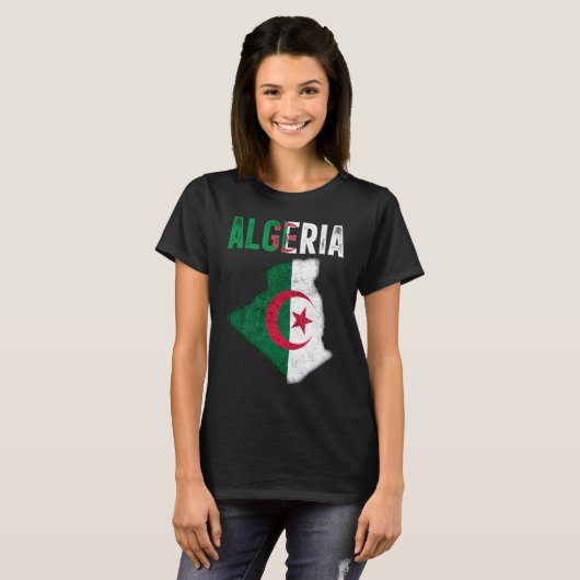 Algerian Algeria Country Map Flag Tシャツ (正面フル)