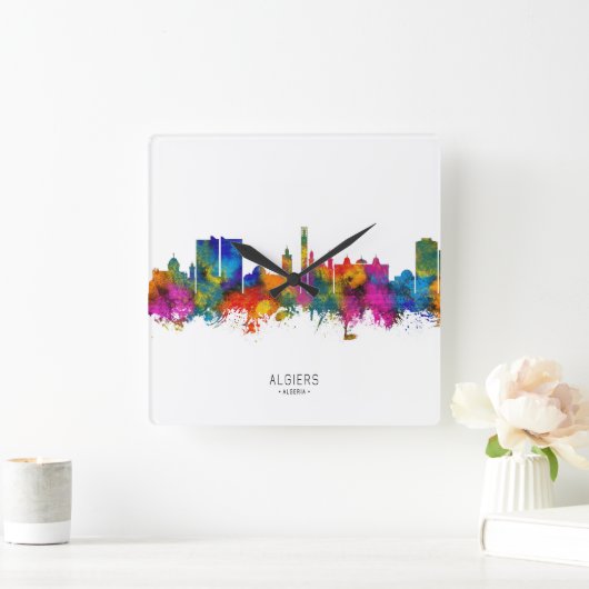 Algiers Algeria Skyline スクエア壁時計 (ホーム)