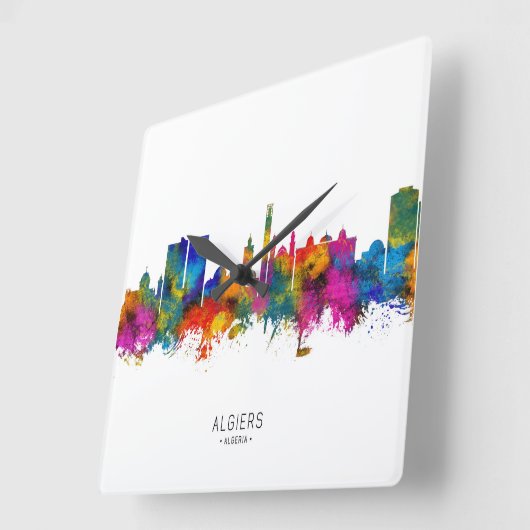 Algiers Algeria Skyline スクエア壁時計 (傾斜)