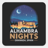 Alhambra Nights- Granada Spain Travel Art スクエアシール (正面)