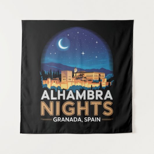 Alhambra Nights- Granada Spain Travel Art タペストリー (正面)